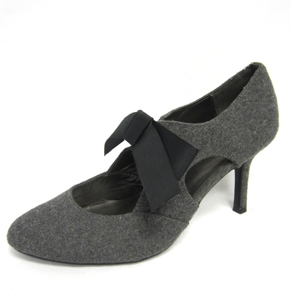 Impo Shoes - Impo Gray High Heels Shoes Black Bow Size 7.5